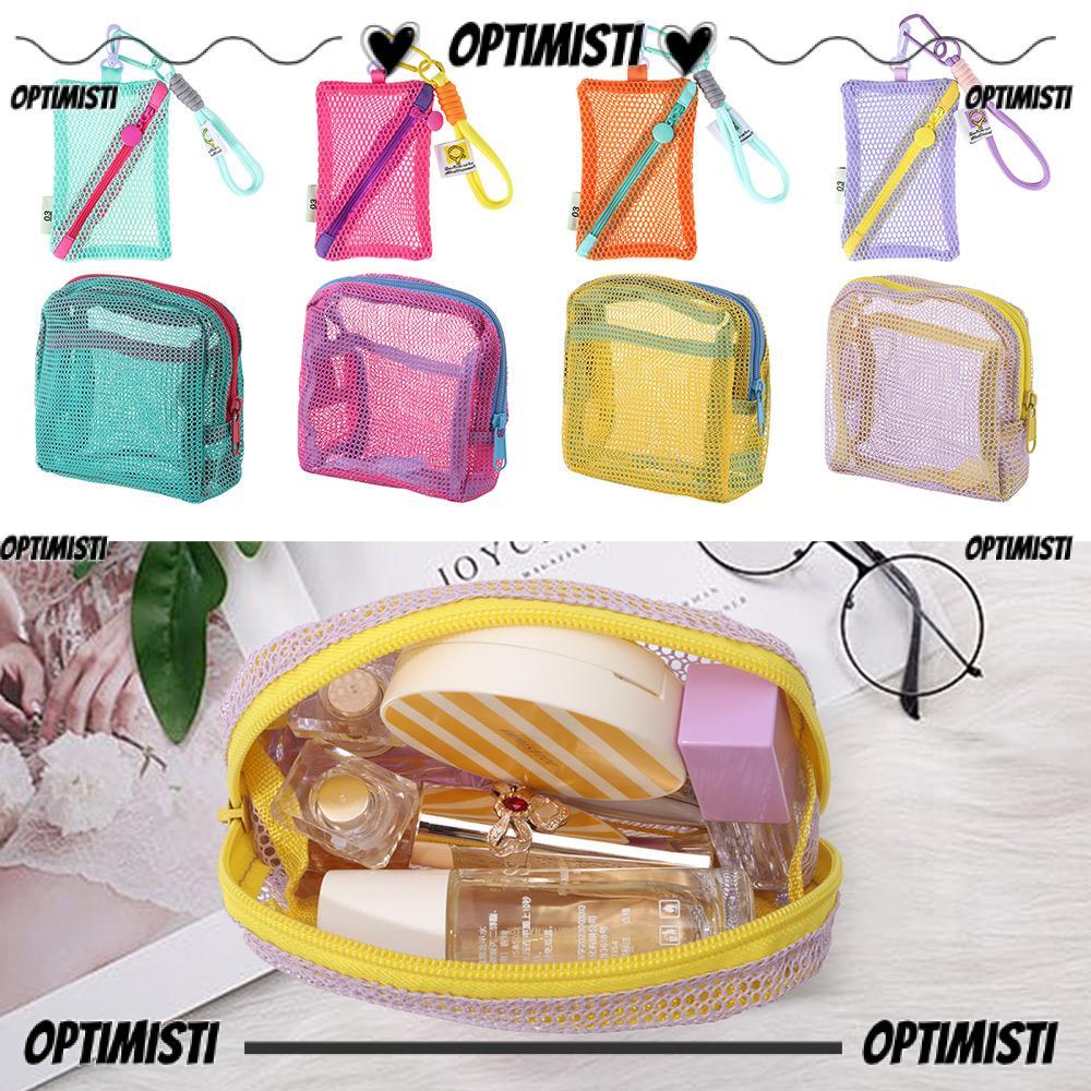 OPTIMISTI8E Mesh Cosmetic Bag, Toiletry Candy Color Storage Bag, Fashion Dopamine Color Large Capaci