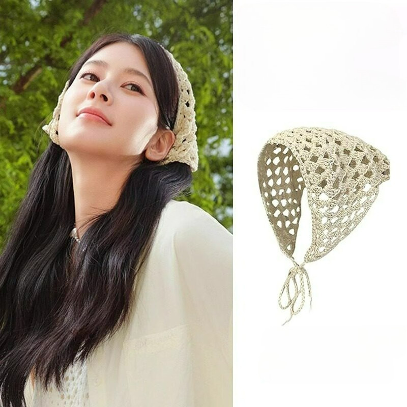 ผู้หญิงวินเทจถักโครเชต์ผ้าโพกหัวหัว Kerchief ผมผ้าพันคอ Headwear อุปกรณ์เสริม