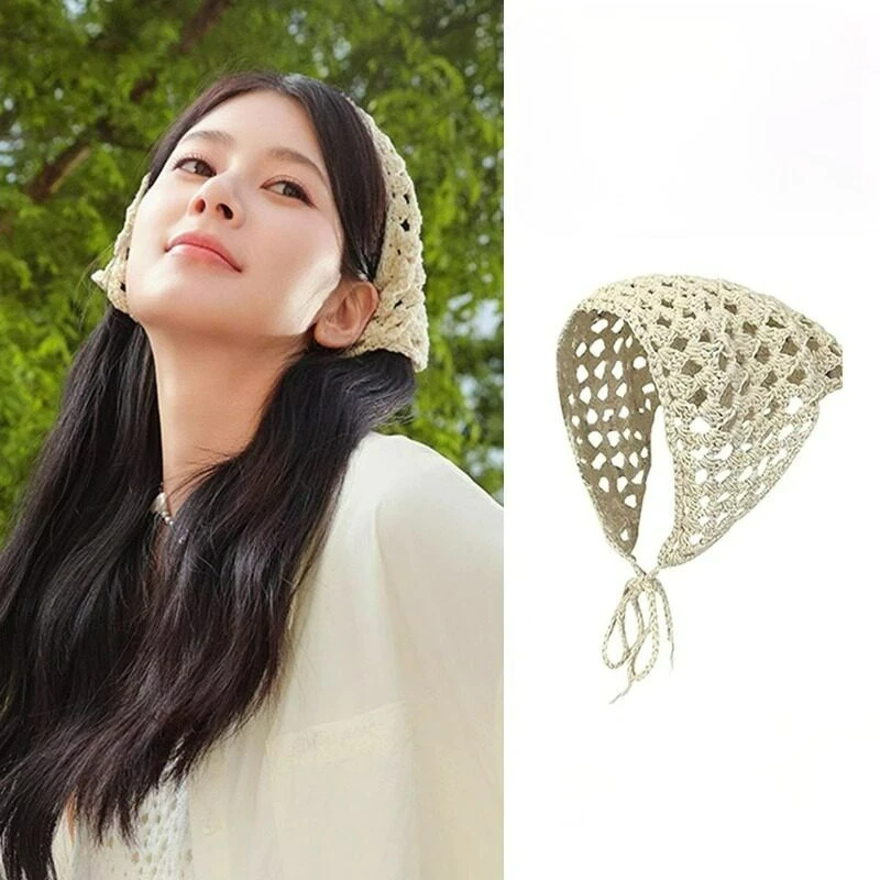 ผู้หญิงวินเทจถักโครเชต์ผ้าโพกหัวหัว Kerchief ผมผ้าพันคอ Headwear อุปกรณ์เสริม