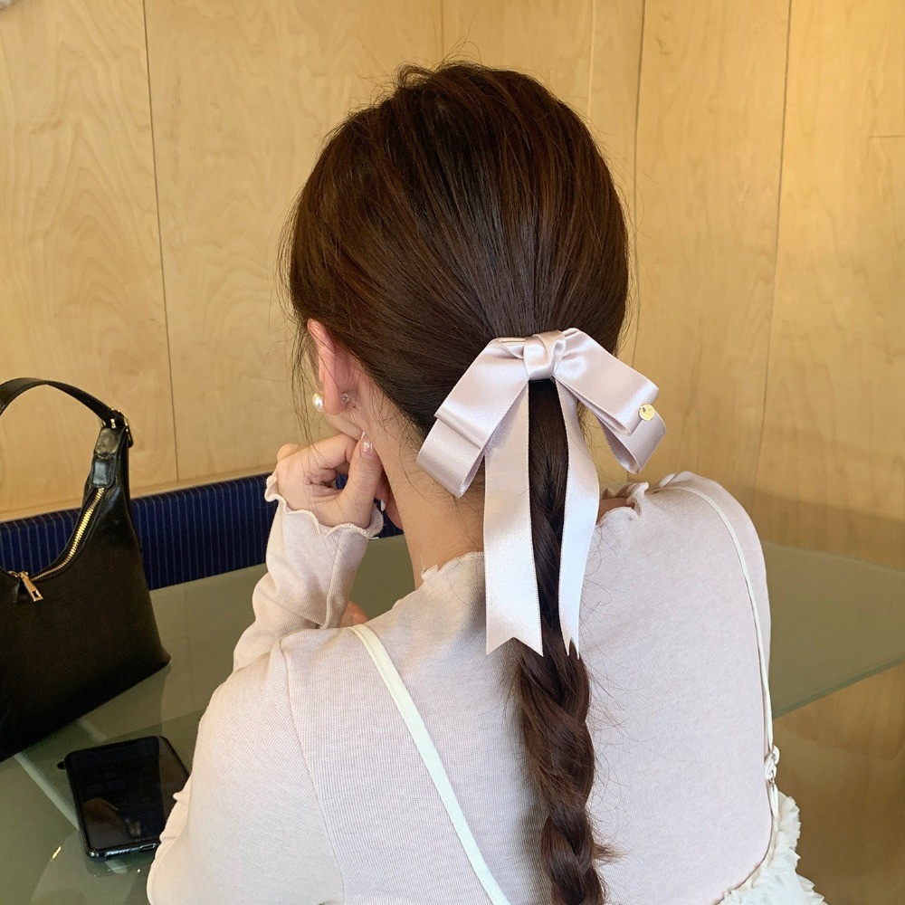 Moouga/Premium ซาติน Double-Layer Bow กิ๊บติดผม High-End Back Head ครึ่งผูกผมคลิปด้านบนบัลเล่ต์สไตล์อุปกรณ์เสริมผม Headdress