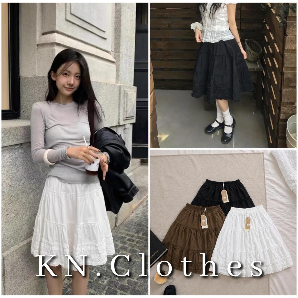 KN.Clothes กระโปรง แต่งชายระบาย มีซับในทั้งตัว ความยาวประมาณเข่า Keltis shop