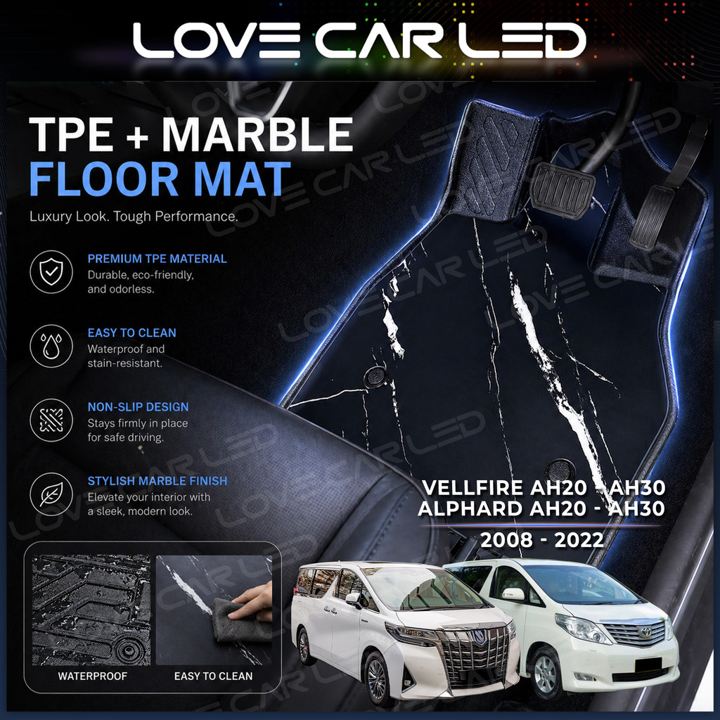 พรมปูพื้นรถยนต์ TPE Alphard Vellfire พร้อมพื้นหินอ่อน Agh30 Agh20 2008-2014 2015-2022