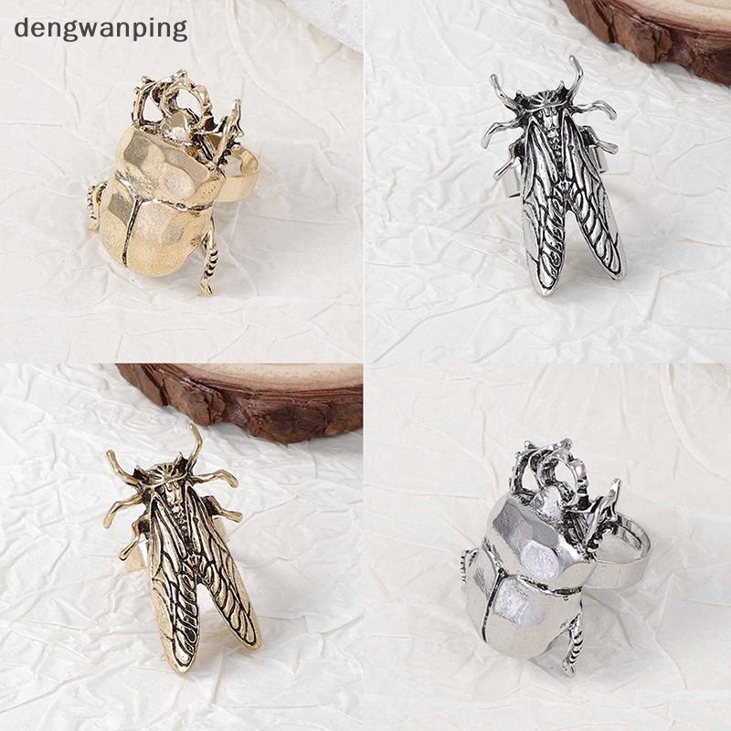 [Dew] Vintage Creative Cicada Ladybug แหวนเปิดสําหรับผู้ชายผู้หญิงส่วนบุคคลแมลงออกแบบแหวนนิ้วเครื่อง