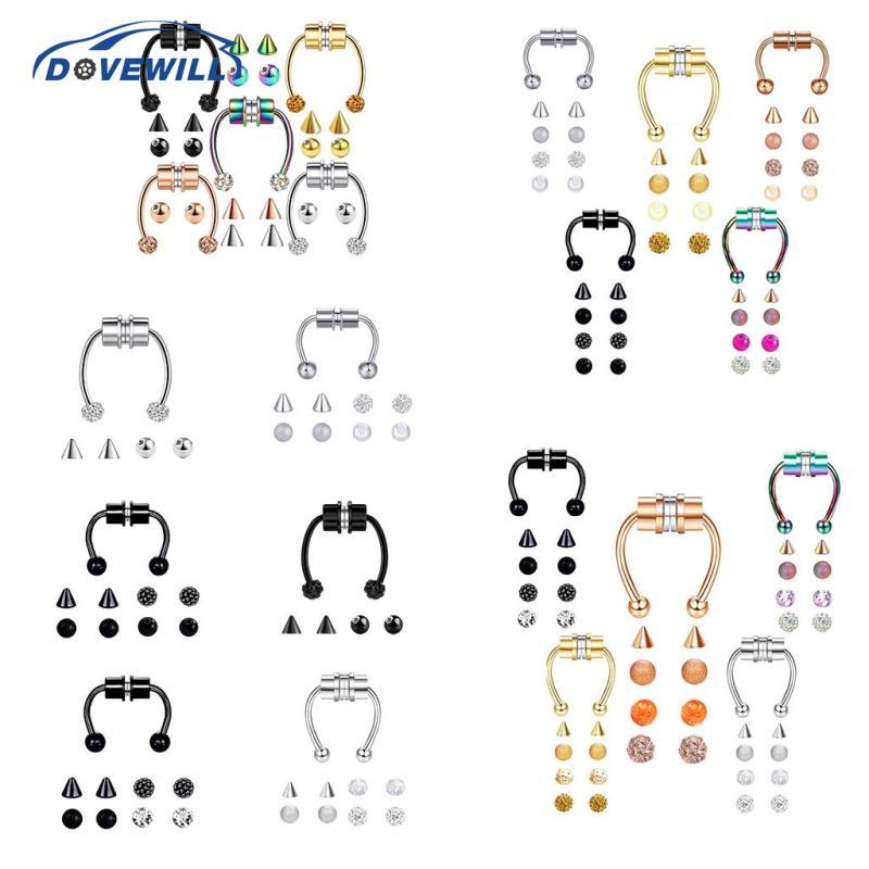 [Dovewill] แหวนจมูก Septum แม่เหล็ก, ห่วงจมูก Septum สแตนเลสพร้อมแทนที่ Spikes, จมูกแม่เหล็กเทียมแบบ