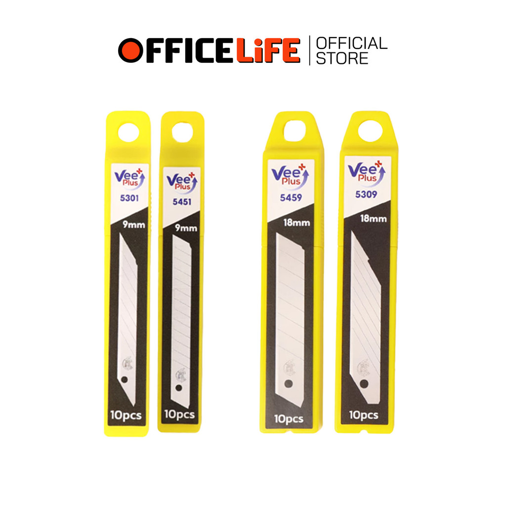 VEE (วี) ใบมีดคัตเตอร์ ใบมีด ขนาด 9 / 18 mm. รุ่น 5301 / 5451 / 5309 / 5459 ( 10 ใบ / หลอด )