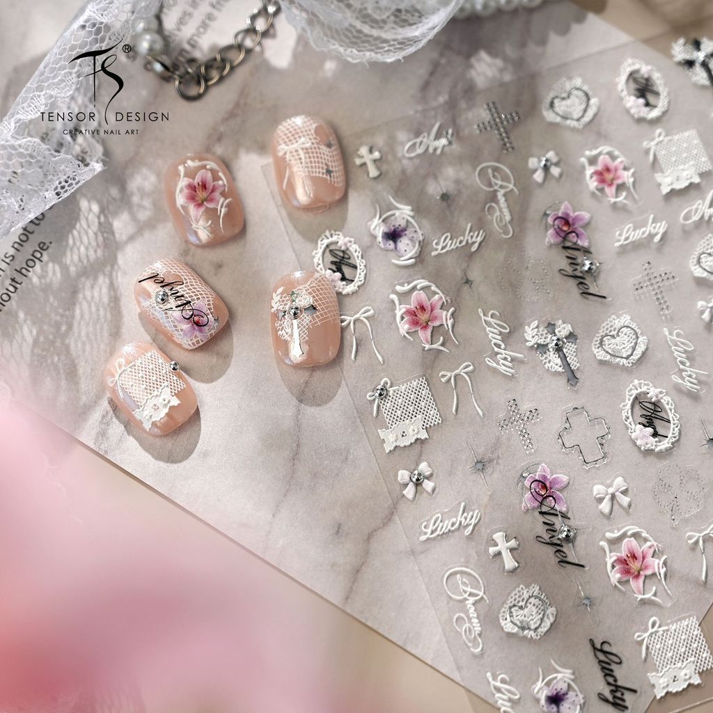 [Meow.Sensei] Iron Jasmine Season Light สไตล์โกธิค Cross Lace Nails Sticker TL469 French Girl Bow Nails Sticker