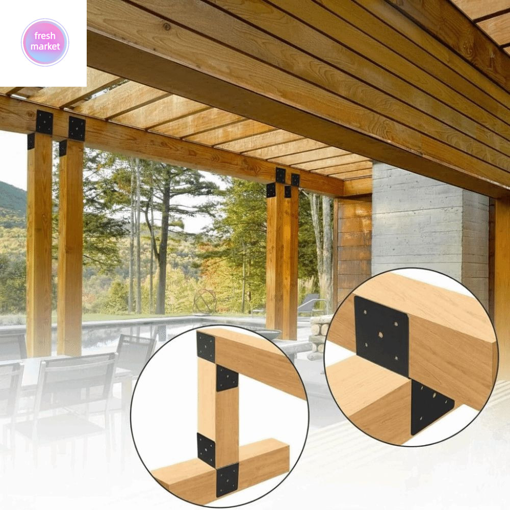 FRESHMARKET Pergola Brackets, สีดําปรับ Pergola ชุด, กรอบรองรับ Heavy Duty พร้อมสกรูขั้วต่อลําแสงโลห