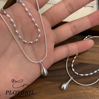 PLOYBRIL✨สร้อยคอเงิน Duo Droplet สร้อยคอเงินแท้925 สร้อยคอสองชั้น สไตล์เกาหลี สร้อยคอแฟชั่น X064