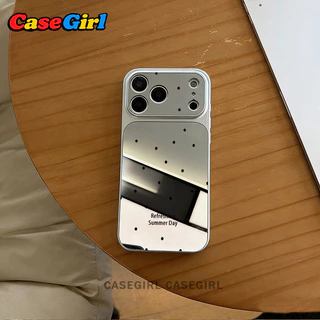 สำหรับ iPhone 15 11 13 14 16 12 17 Pro Max 16 15 Plus เคสกระจกเงินขอบเงิน ลายจุดดำโมเดิร์น บนพื้นผิวกระจกเงา