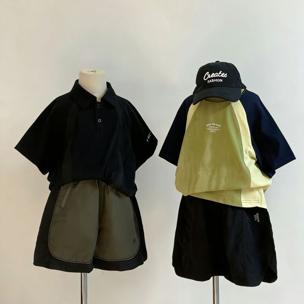 Niche Design~ชุดสูทเด็ก Patchwork Color Top + ชุดเอี๊ยมกระเป๋าขนาดใหญ่ระบายอากาศได้สบาย