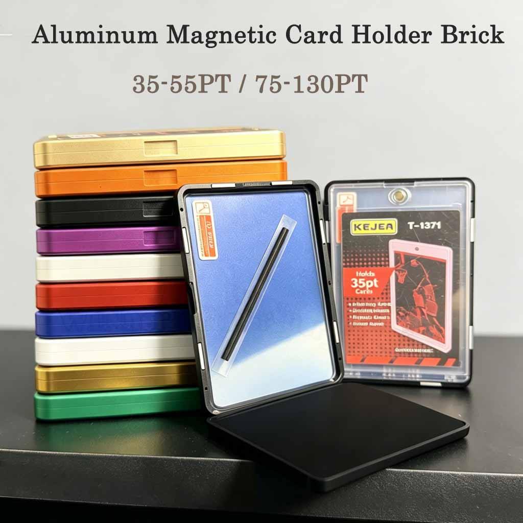 อลูมิเนียมแม่เหล็กผู้ถือบัตรอิฐ,35-55PT / 75-130PTหนึ่งตัวป้องกันการ์ดสัมผัสกับแม่เหล็ก N52,กระจกกันระเบิดป้องกันรังสียูวีสําหรับการ์ดซื้อกีฬา