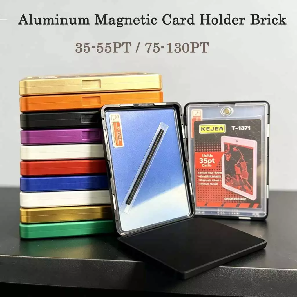 อลูมิเนียมแม่เหล็กผู้ถือบัตรอิฐ,35-55PT / 75-130PTหนึ่งตัวป้องกันการ์ดสัมผัสกับแม่เหล็ก N52,กระจกกันระเบิดป้องกันรังสียูวีสําหรับการ์ดซื้อกีฬา