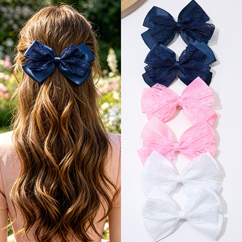 ชุดเครื่องประดับผม Back to School 6 ชิ้น, กิ๊บติดผมโบว์กองทัพเรือ & สีขาว, เหมาะสําหรับสวมใส่ทุกวันและโรงเรียน, ของขวัญที่สมบูรณ์แบบสําหรับเด็กผู้หญิง