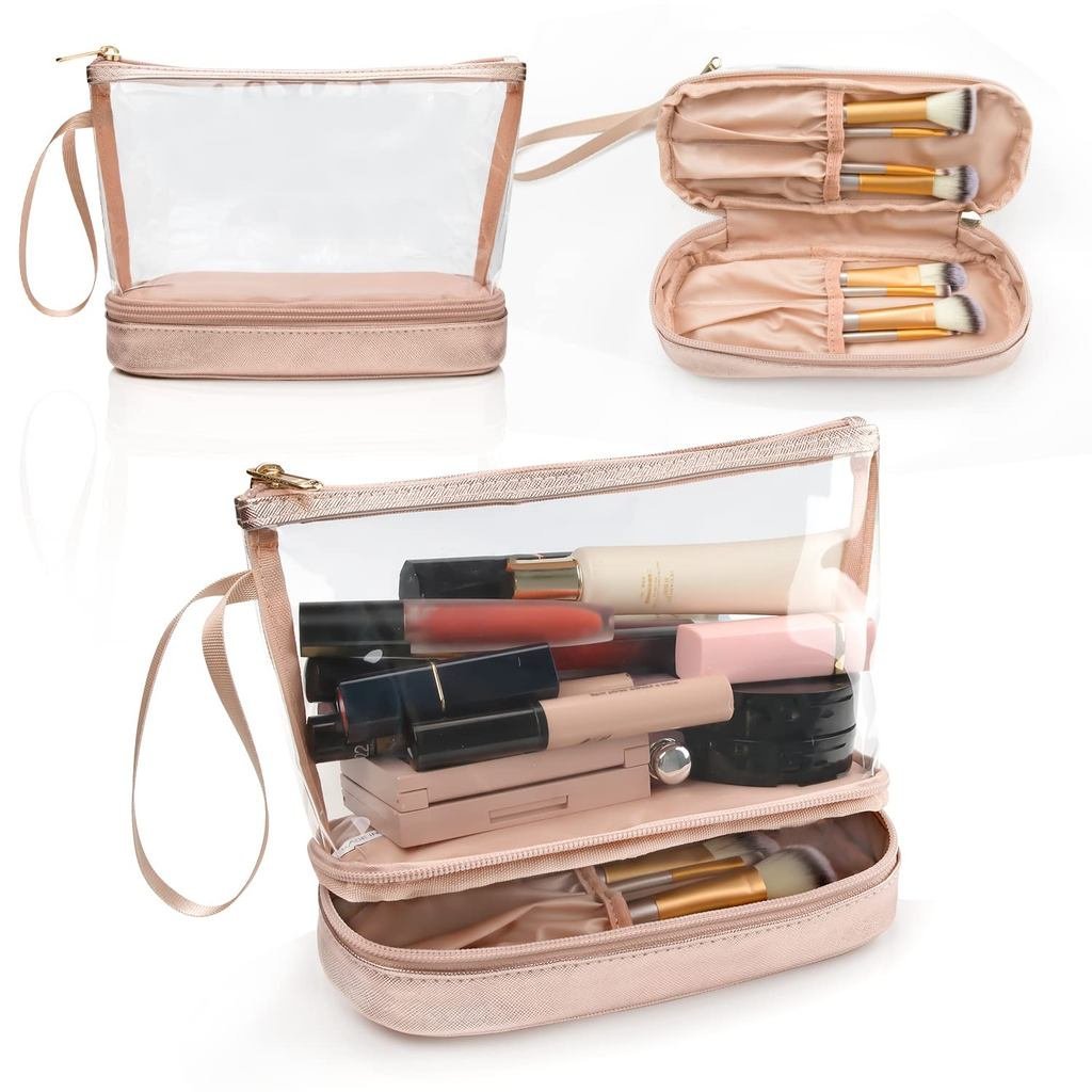 Ethereal Clear Makeup Bag, TSA Travel Makeup Organizer Bag Rose Gold Makeup Bags for Women Small Cos