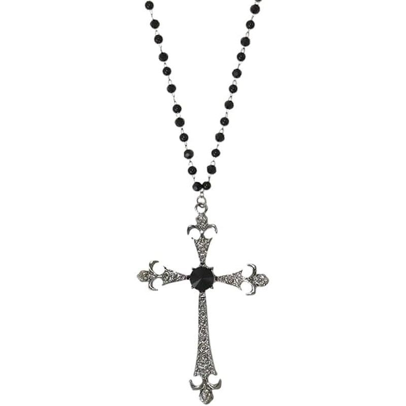 Black Long Cross Necklace for Women Gothic Cross Necklace Oversized Beaded Cross Pendant Necklace Je