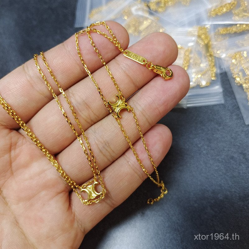 Light Triumph โซ่ประตู cel Clavicle 18k สไตล์ใหม่ Golden Luxury High-End Niche ฤดูร้อน Double-Layer 