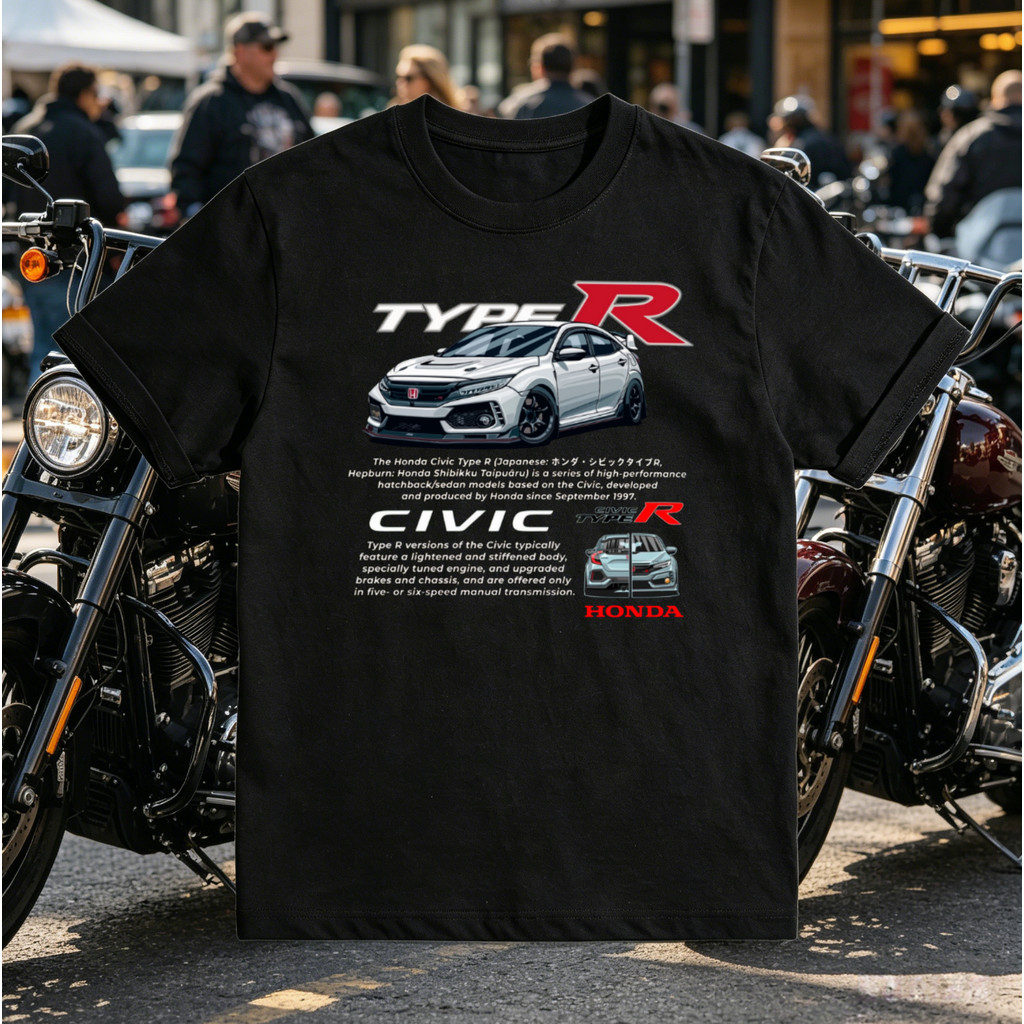 ((จัดส่งตลอด 24 ชั่วโมง) Honda Civic Type R Graphic Print Short Sleeve Men Women Same Style All-Match Car Lovers Round Neck Short Sleeve