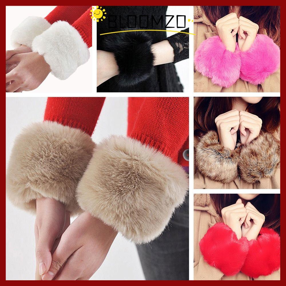 in สต็อกBLOOMZO Warm Furry สายรัดข้อมือ Windproof สําหรับเสื้อขนสัตว์และแจ็คเก็ต Oversleeve ข้อมือ Furry ข้อมือ