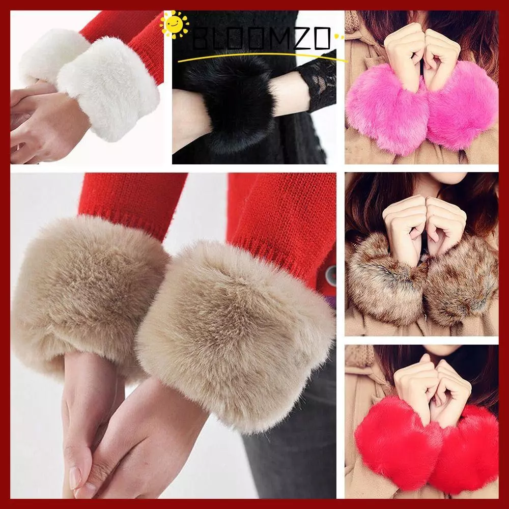 in สต็อกBLOOMZO Warm Furry สายรัดข้อมือ Windproof สําหรับเสื้อขนสัตว์และแจ็คเก็ต Oversleeve ข้อมือ Furry ข้อมือ