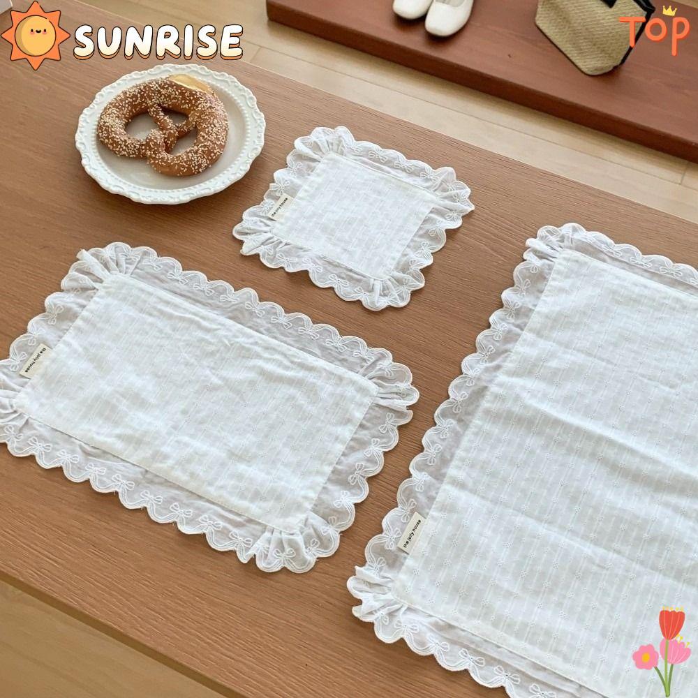SUNRISE แผ่นรองจานลูกไม้, ผ้าเช็ดปากลูกไม้พื้นเรียบนุ่มอเนกประสงค์, อุปกรณ์ประกอบฉากภาพผ้าเช็ดปากผ้าฝ้ายกันฝุ่นสไตล์เกาหลี