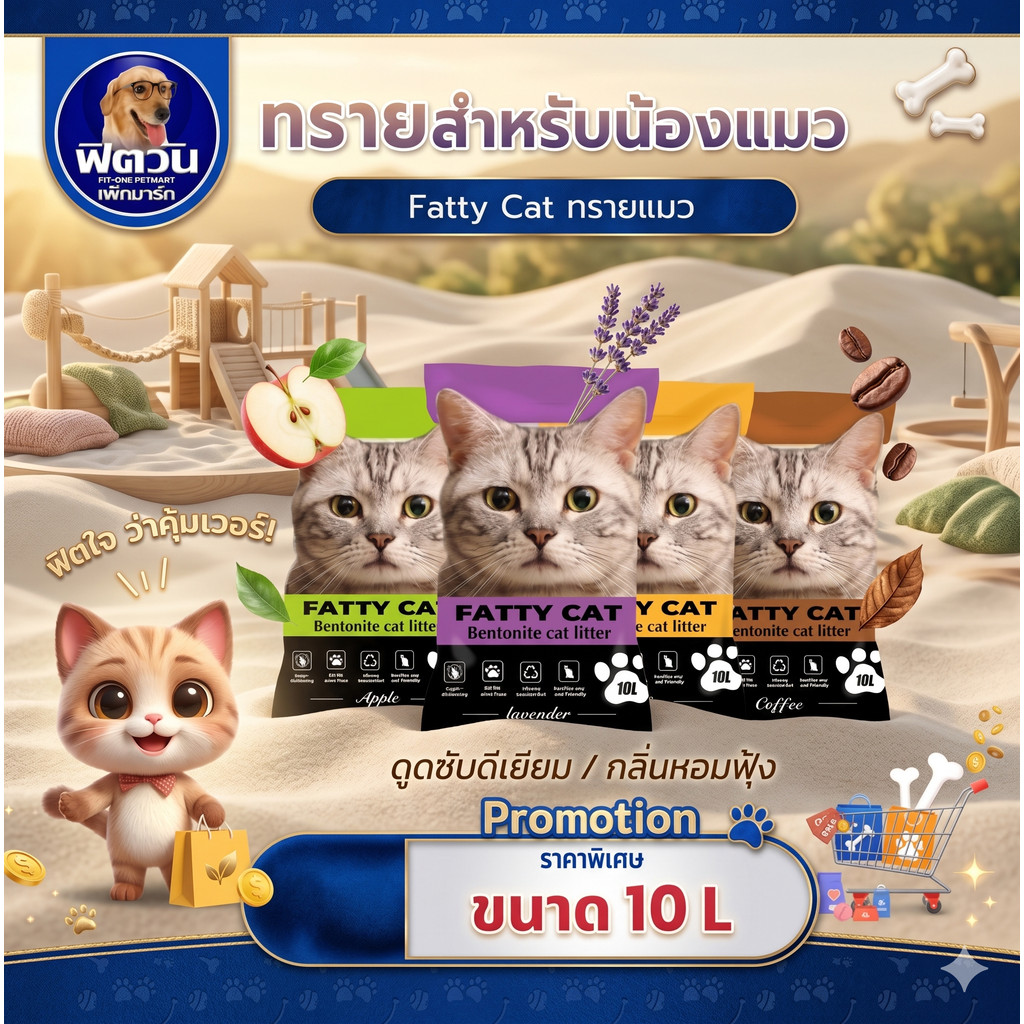 FATTY  CAT  ทรายแมวภูเขาไฟ 10 ลิตร