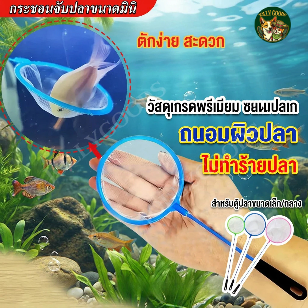 กระชอนตักปลา ที่ตักกุ้งพลาสติก ตาข่ายตักปลา มี 3 ขนาด ใช้งานง่าย