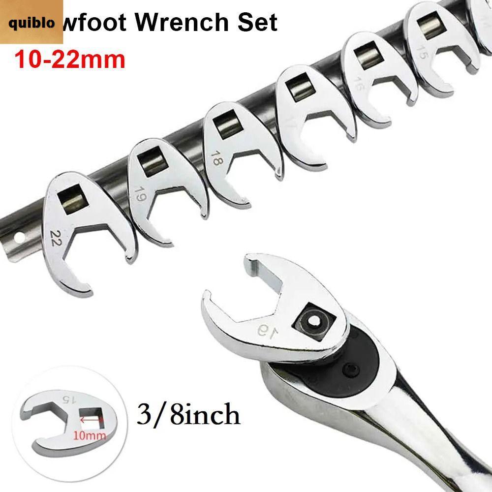 QUIBLO 10 ชิ้น/เซ็ต Crowfoot ประแจ,เหล็กคาร์บอน 3/8 นิ้วไดรฟ์ Open End Spanner, เมตริกเท้า 10-22 มม.ฮอร์นประแจสําหรับประแจแรงบิดชุดคีย์