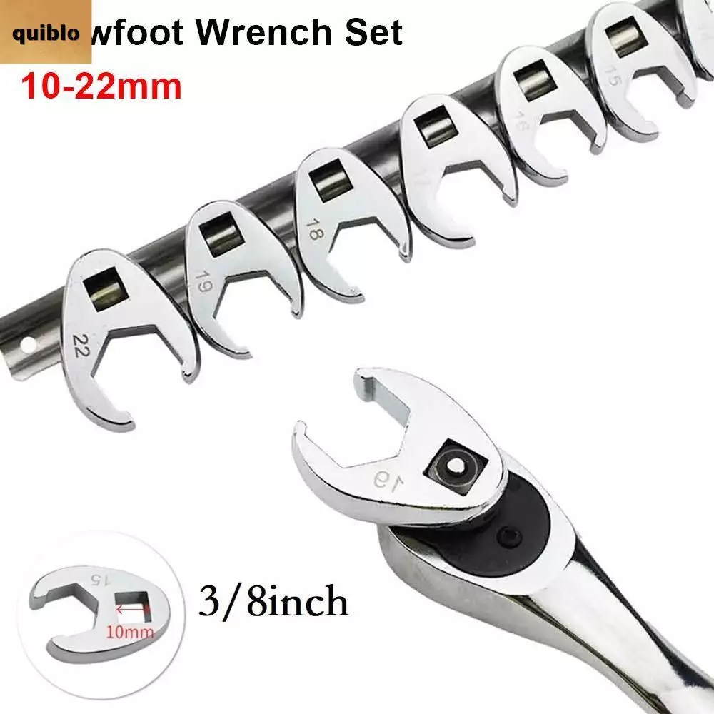 QUIBLO 10 ชิ้น/เซ็ต Crowfoot ประแจ,เหล็กคาร์บอน 3/8 นิ้วไดรฟ์ Open End Spanner, เมตริกเท้า 10-22 มม.ฮอร์นประแจสําหรับประแจแรงบิดชุดคีย์