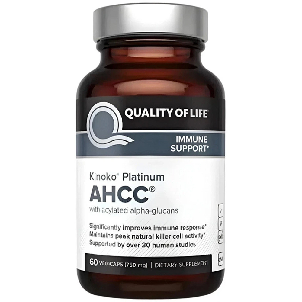 2 Pack Quality of Life Kinoko Platinum AHCC Capsules 60 Vegicaps Immune Support