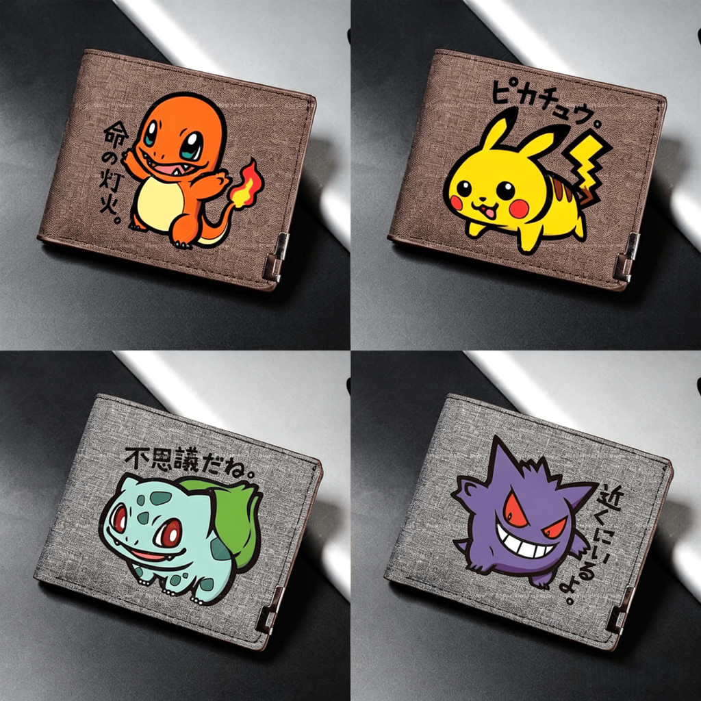 Pokemon Denim Wallets Anime Pikachu Mens ID Card Holders การ์ตูน Gengar Multi-card Slot พับกระเป๋าเหรียญสั้นชายกระเป๋าใหม่