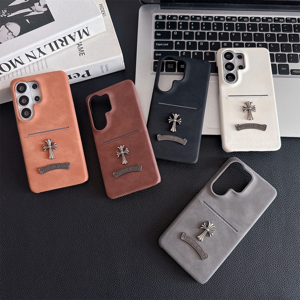 Chrome Cross Matte Skin หนังสําหรับ Samsung Galaxy A 15 35 55 34 54 S 23 24 25 26 Ultra กันกระแทกฝาครอบป้องกันพร้อมช่องใส่การ์ด