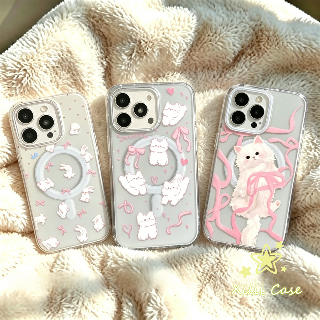 เคสแม่เหล็ก ลายกระต่าย แมว สุนัข โบว์ คู่รัก เคสไอโฟน11 17 สำหรับiPhone 17 16 XR 13 AIR 15 12 11 14 Pro Max 7 Plus XS SE
