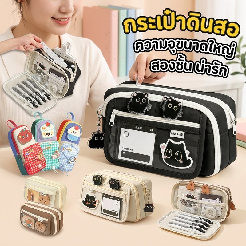 กระเป๋าดินสอ กล่องดินสอ 2ชั้น จุเยอะ หลายช่อง ลายการ์ตูน น่ารัก กันน้ำ นักเรียน พกพา