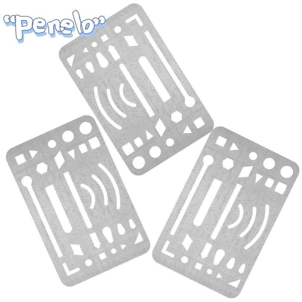 PENELO001 3 ชิ้นวาดร่าง, Craft Stencils สแตนเลส Erasing Shield, ทนทานเรขาคณิต 27 หลุม Circle Eraser 