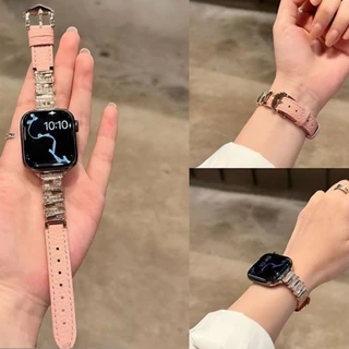 สุภาพสตรีเพชรสายหนังไม่สม่ําเสมอสําหรับ Apple Watch S11 SE3 S10 S9 S8 SE S7 S6 Ultra 3 2 49/42/41/40 มม.46 มม.44 มม.45 มม.สายรัดข้อมือ