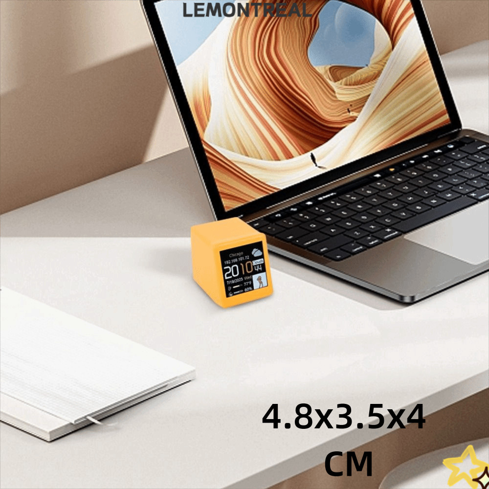 LEMONTREAL สมาร์ท 4.5x4x3 ซม., อัลบั้ม Lectronic พร้อม Full Screen Gif Animation สถานีพยากรณ์อากาศ, Creative พลาสติก WiFi USB ชาร์จมินินาฬิกาตั้งโต๊ะบ้าน