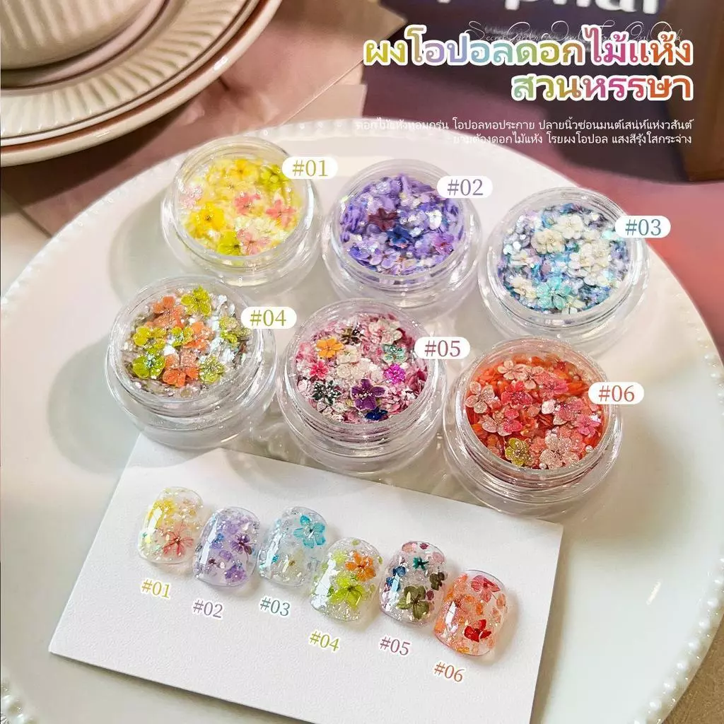 Miss Gooey ดอกไม้แห้งตกแต่งเล็บเจล ชุดดอกไม้ประดับเล็บหลายเฉดสี สวยละมุน ง่ายใช้ ทำเล็บDIYที่บ้าน ร้านทำเล็บมืออาชีพ