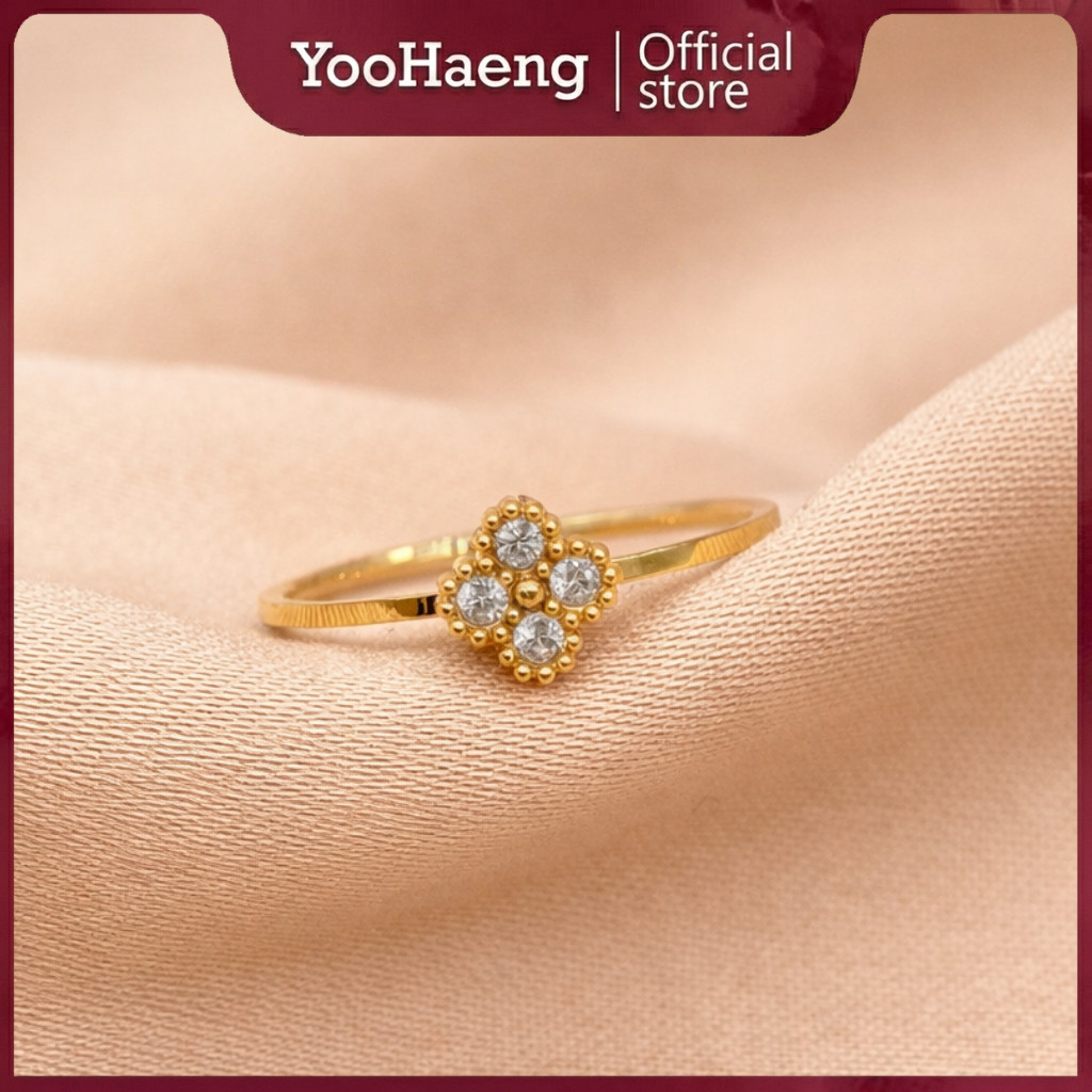 YooHaeng - NICOLLA แหวนไทเทเนียมเกาหลีป้องกันสนิม Anti-Fade Clover Flower Blink C0110