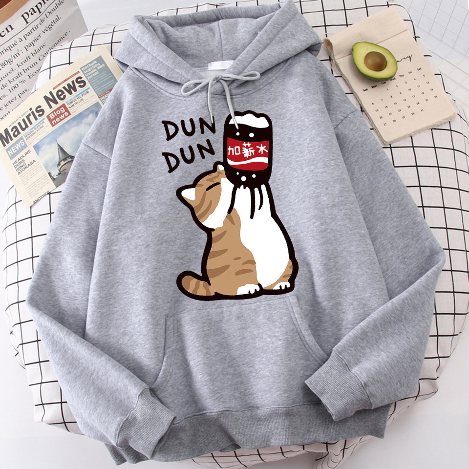 การ์ตูนแมวเครื่องดื่ม Salary เพิ่มเครื่องดื่มผู้ชาย Hooded Jacket Casual การ์ตูน Hoody