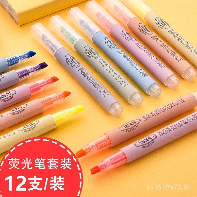 Deli S731 Highlighter Oblique Marker Stroke Key Light Color Pen นักเรียนใช้สอบ Eye-cat Marker FICA