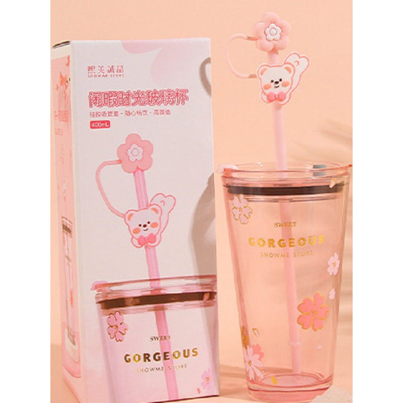 Ximei Eslite Glass Sweet Pink Bear Series Leisure Time Glass 400mL สํานักงานทนความร้อนแบบพกพา