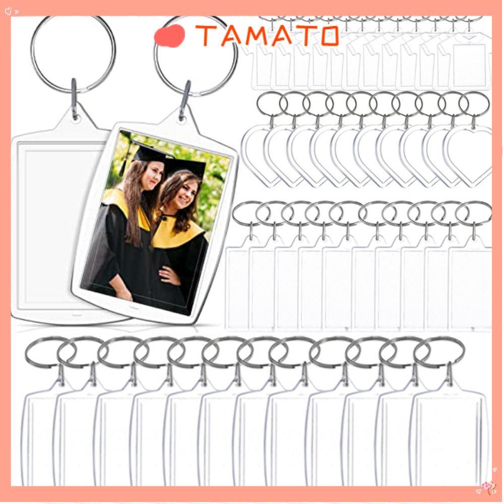 TAMATO 5 ชิ้นกรอบรูปพวงกุญแจ, Snap-In Custom ใส่ Photo อะคริลิคพวงกุญแจเปล่า,โปร่งใสจี้พู่พวงกุญแจรู