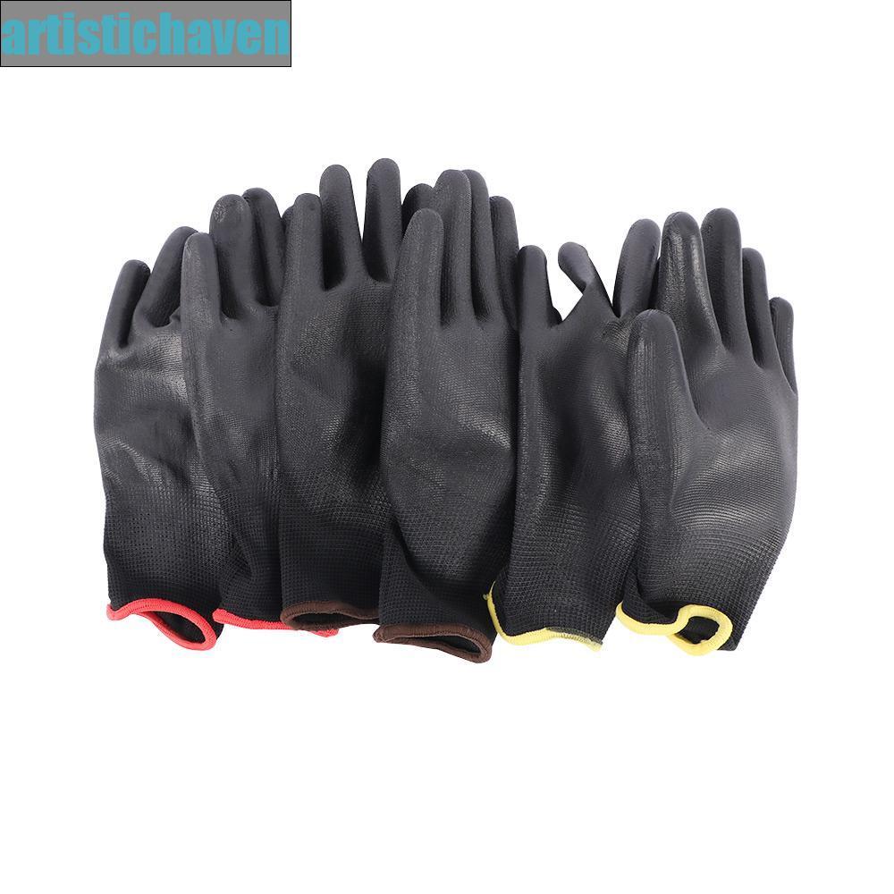 ARTISTICHAVEN Garden Supplies Nylon 6 คู่ Palm Coating Grip Coated Black Work Glove