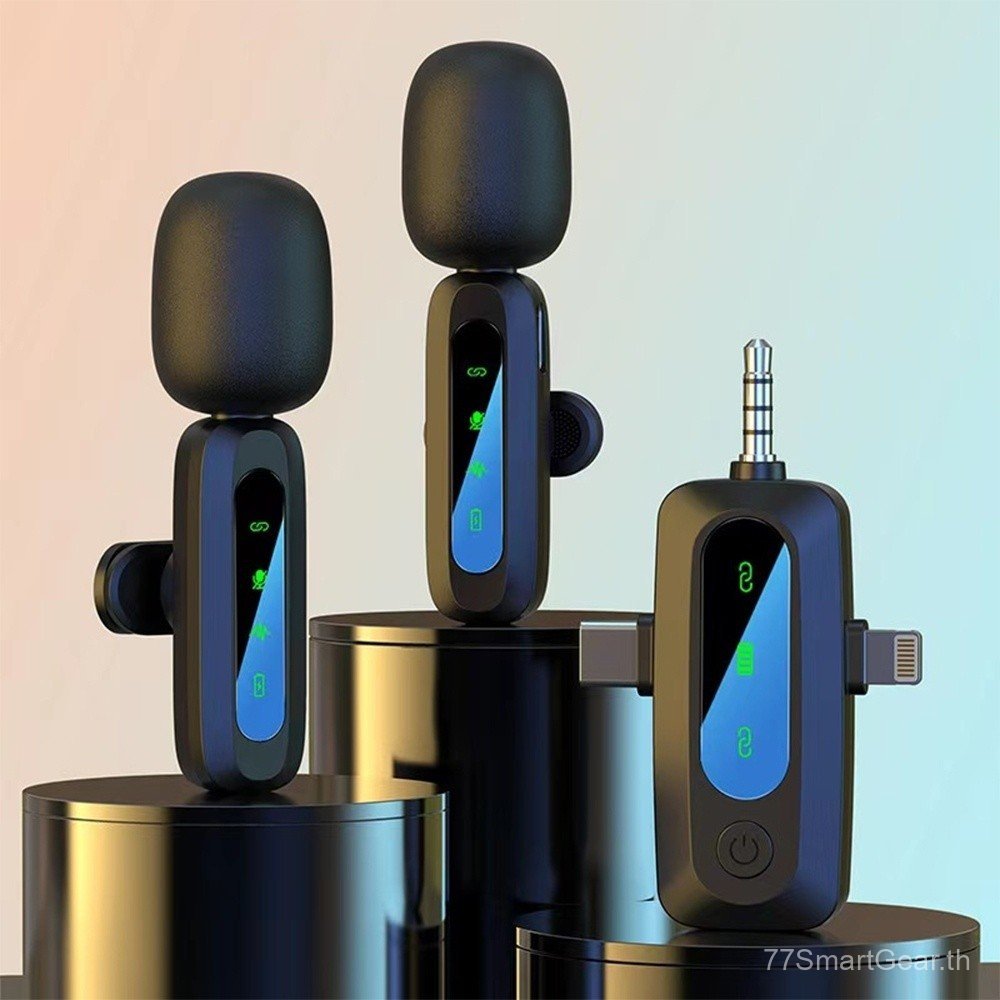 ไมโครโฟนคู่ไร้สาย Lavalier Mic สําหรับ iPhone Android กล้องบันทึกวิดีโอสัมภาษณ์ Podcast Vlog