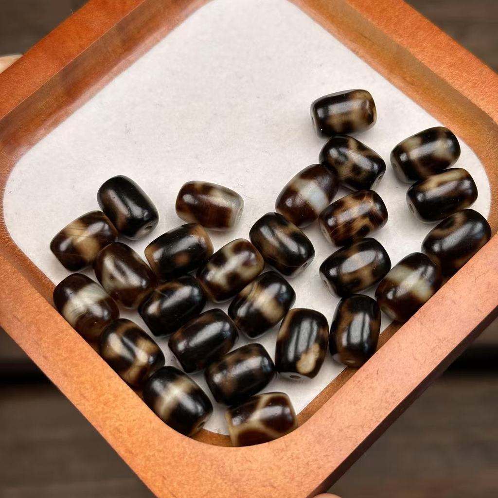 Taigong สีดําทองสอดใส่มันละเอียดอ่อน Luster Agate Dzi สไตล์ชาติพันธุ์สร้อยคอจี้สร้อยข้อมือ diy อุปกร