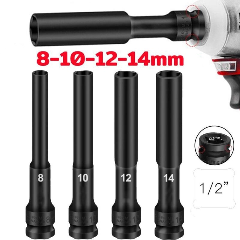 ลูกบล็อค ยาว128MM. ขนาด4หุน สีดำ ลูกบล็อก ปากหกเหลี่ยม 1/2นิ้ว(4หุน) ลูกบ๊อก ชุดลูกบล็อกยาว บล็อกลม