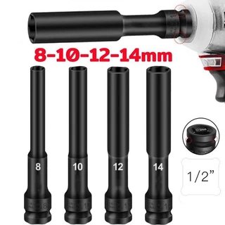 ลูกบล็อค ยาว128MM. ขนาด4หุน สีดำ ลูกบล็อก ปากหกเหลี่ยม 1/2นิ้ว(4หุน) ลูกบ๊อก ชุดลูกบล็อกยาว บล็อกลม
