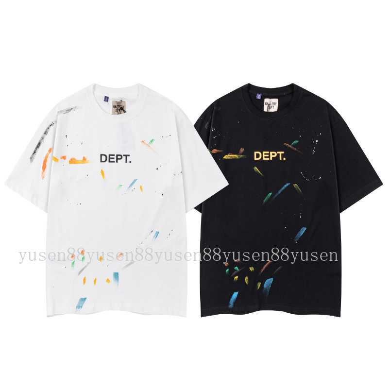 คุณภาพสูง ** Ga888 Dep *** สไตล์ใหม่ Splash Ink Printing Craft เสื้อยืดคอกลมแขนสั้นผ้าฝ้ายแท้แขนสั้น