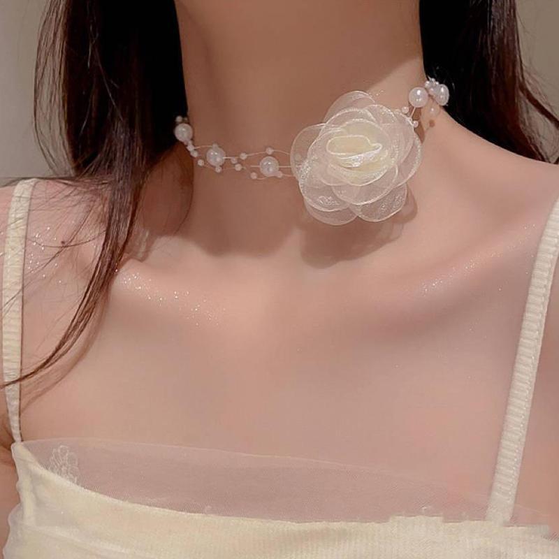 StardustLab โรแมนติก Choker ดอกไม้เพิร์ล Nelace หญิงคอโซ่ดอกไม้ Nelace SDL