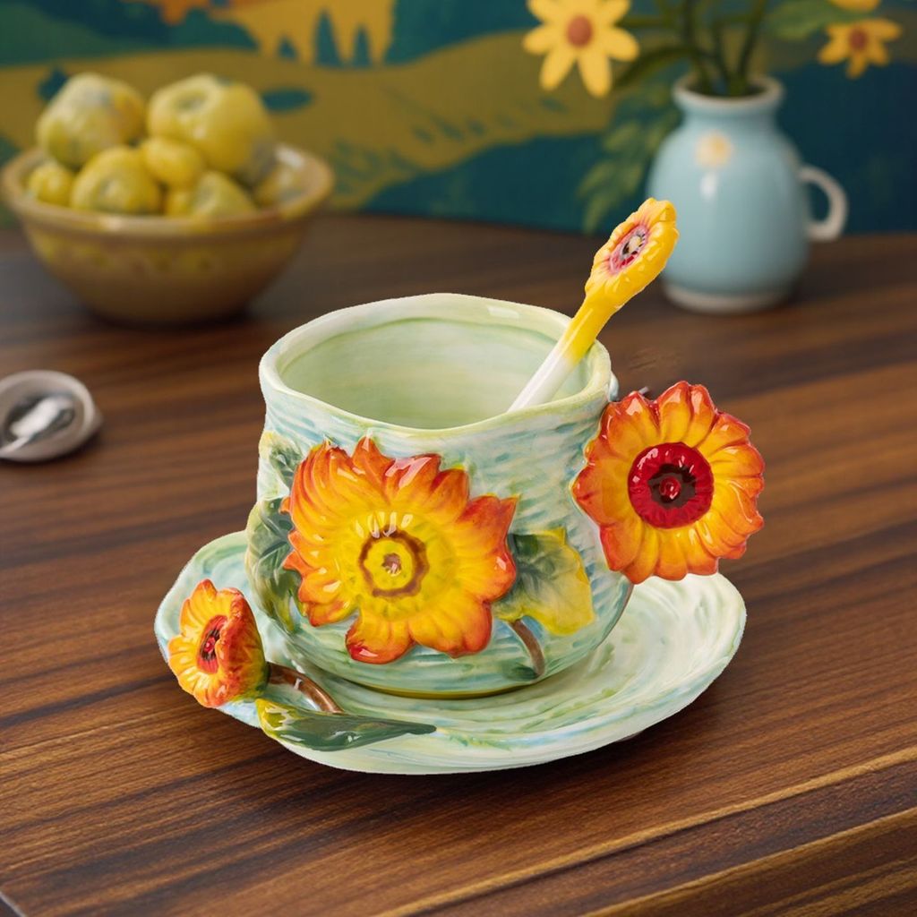 ชุดแก้วมัคกาแฟเซรามิกสไตล์วินเทจยุโรป ดีไซน์สวยงาม